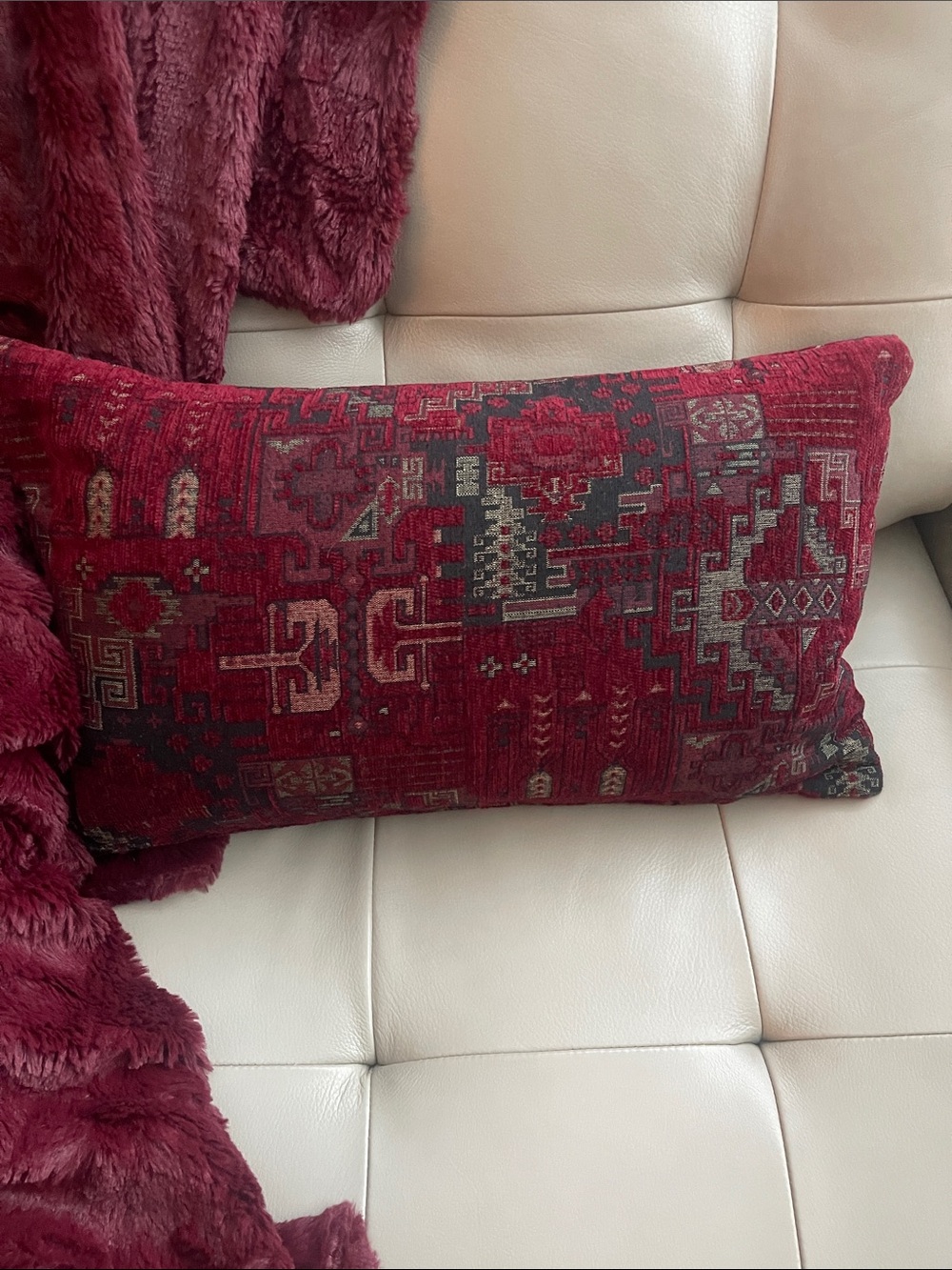 Decorative Red Patterned cut velvet Lumbar Pillow - Home Accents